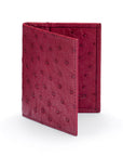 Slim Real Ostrich Leather Bifold Card Wallet with RFID, Burgundy, front