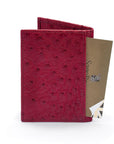 Slim Real Ostrich Leather Bifold Card Wallet with RFID, Burgundy, back