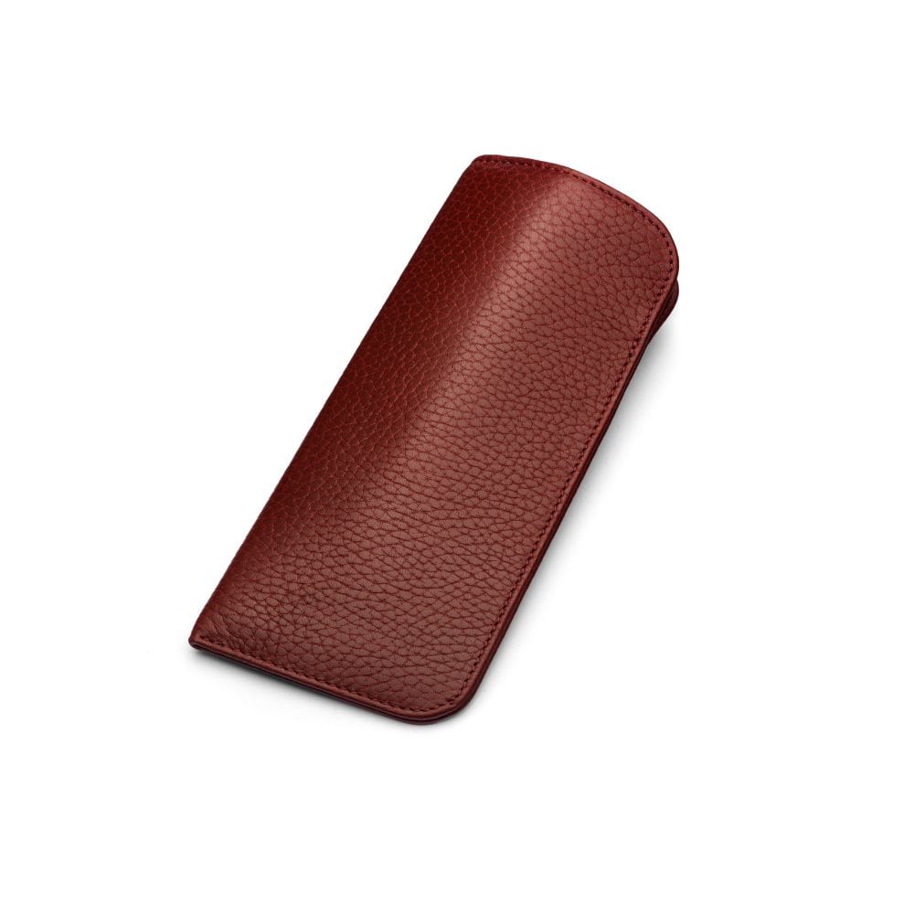 Small leather glasses case, burgundy, front