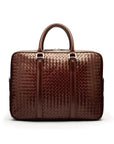 The Tressé leather laptop bag, burgundy woven, front