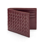 Woven leather wallet with 6 credit card slots, burgundy, front
