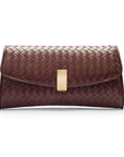 Woven leather clutch bag, burgundy, front