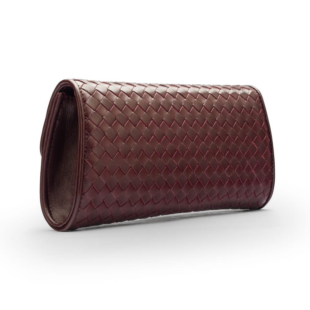 Woven leather clutch bag, burgundy, back