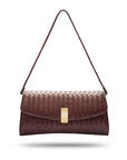Woven leather clutch bag, burgundy, with short strap