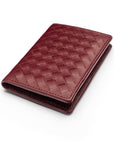 Woven leather card holder, burgundy, front