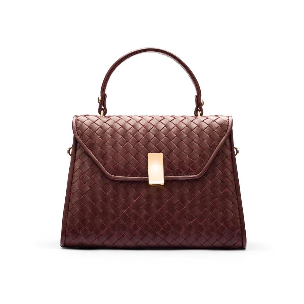 Woven leather Sabrina bag, burgundy, front