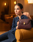 Woven leather Sabrina bag, burgundy, lifestyle