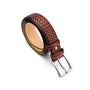 Woven leather belt for men, burnished dark tan