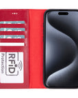 iPhone 15 Pro case in leather with RFID, burnished red, inside