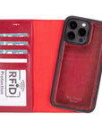 iPhone 15 Pro case in leather with RFID, burnished red, detachable cradle