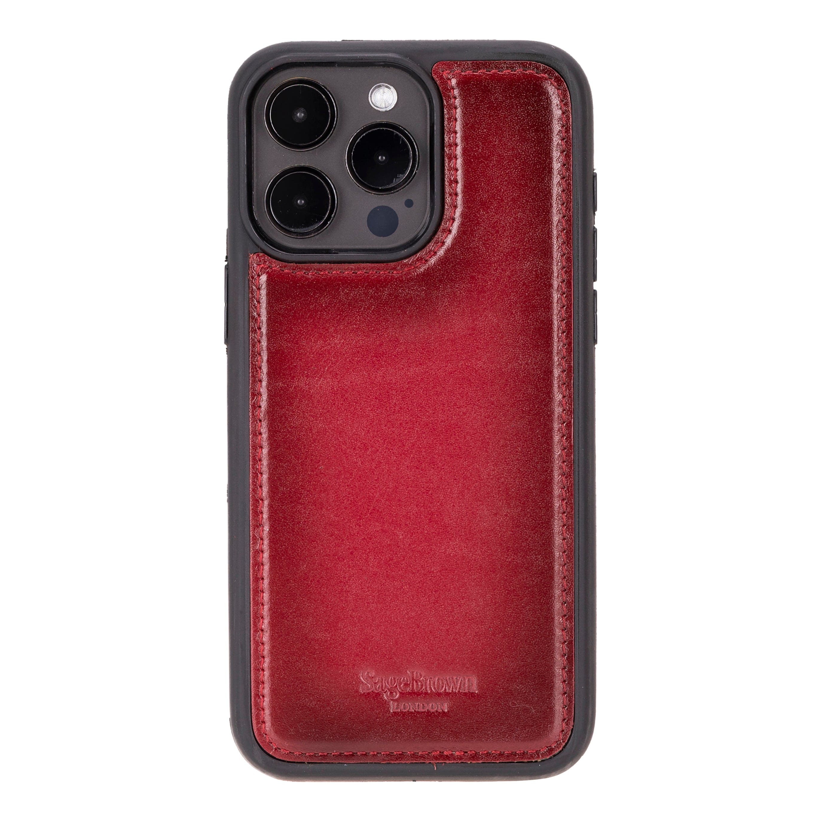 iPhone 15 Pro case in leather with RFID, burnished red, back cover