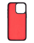 iPhone 15 Pro case in leather with RFID, burnished red, inside back cover