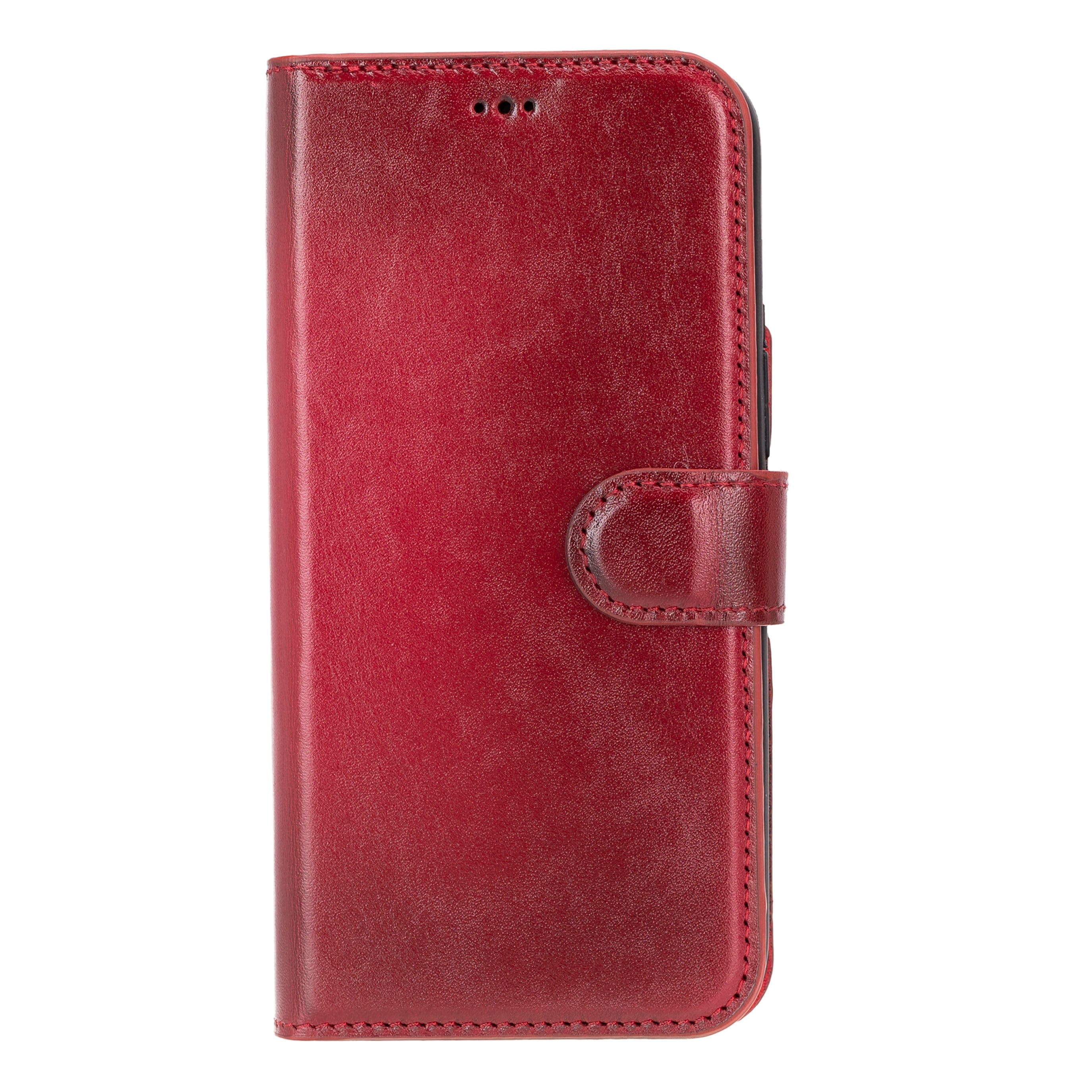 iPhone 15 Pro case in leather with RFID, burnished red, front
