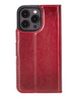 iPhone 15 Pro case in leather with RFID, burnished red, reverse