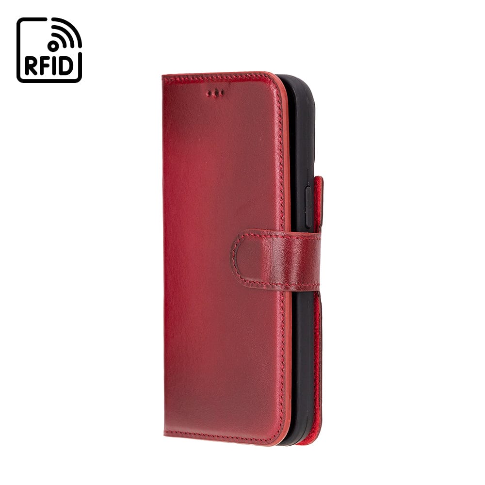 iPhone 15 Pro case in leather with RFID, red, side