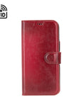 iPhone 15 Pro case in leather with RFID, burnished red, front