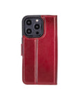 iPhone 15 Pro Max case in leather with RFID, burnished red, back