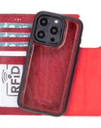 iPhone 15 Pro Max case in leather with RFID, burnished red, detachable cradle