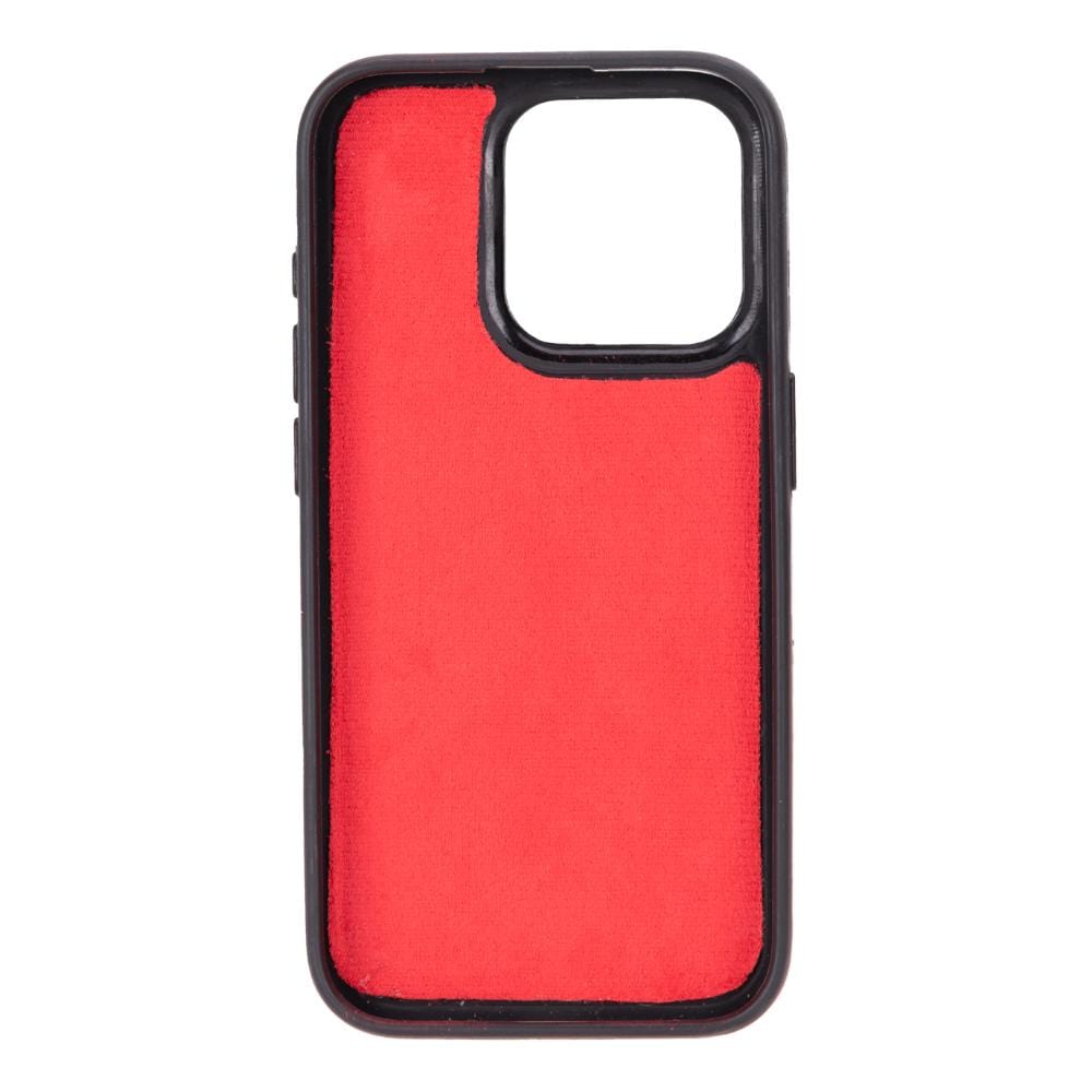 iPhone 15 Pro Max case in leather with RFID, burnished red, inside back cover