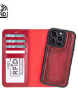 iPhone 15 Pro Max case in leather with RFID, burnished red, inside