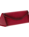 Triangular leather glasses case, burnished red, side front