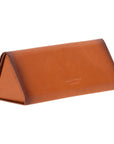 Triangular leather glasses case, burnished tan, back