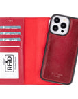 iPhone 14 Pro Max case with RFID protection, burnished red, detachable phone cradle