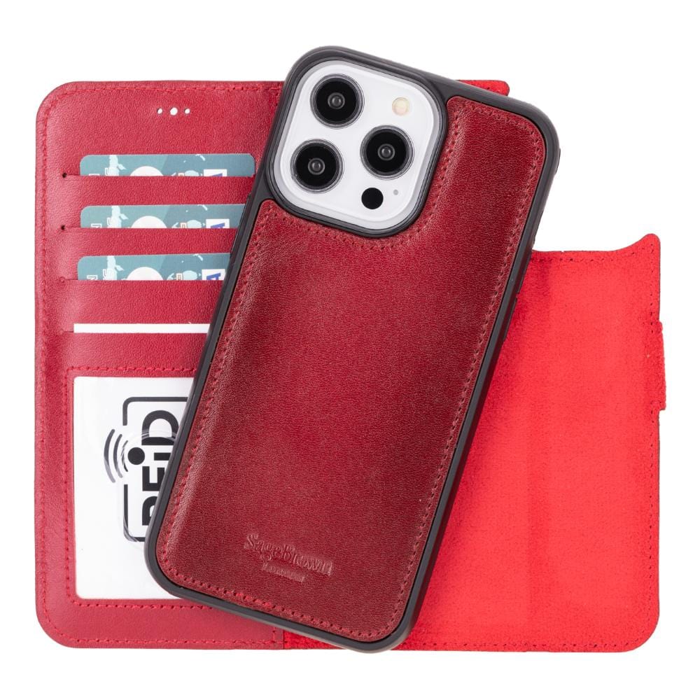iPhone 14 Pro Max case with RFID protection, burnished red, detachable