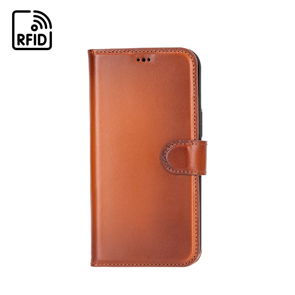 iPhone 14 Pro Max case with RFID protection, burnished tan, front view