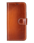 iPhone 15 case in leather with RFID - burnished tan, front