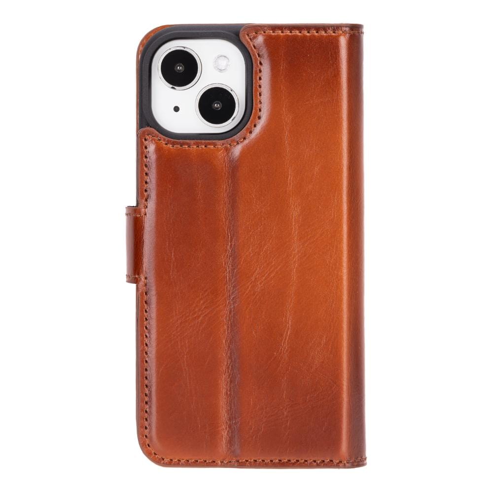 iPhone 15 case in leather with RFID - burnished tan, back
