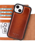 iPhone 15 case in leather with RFID - burnished tan