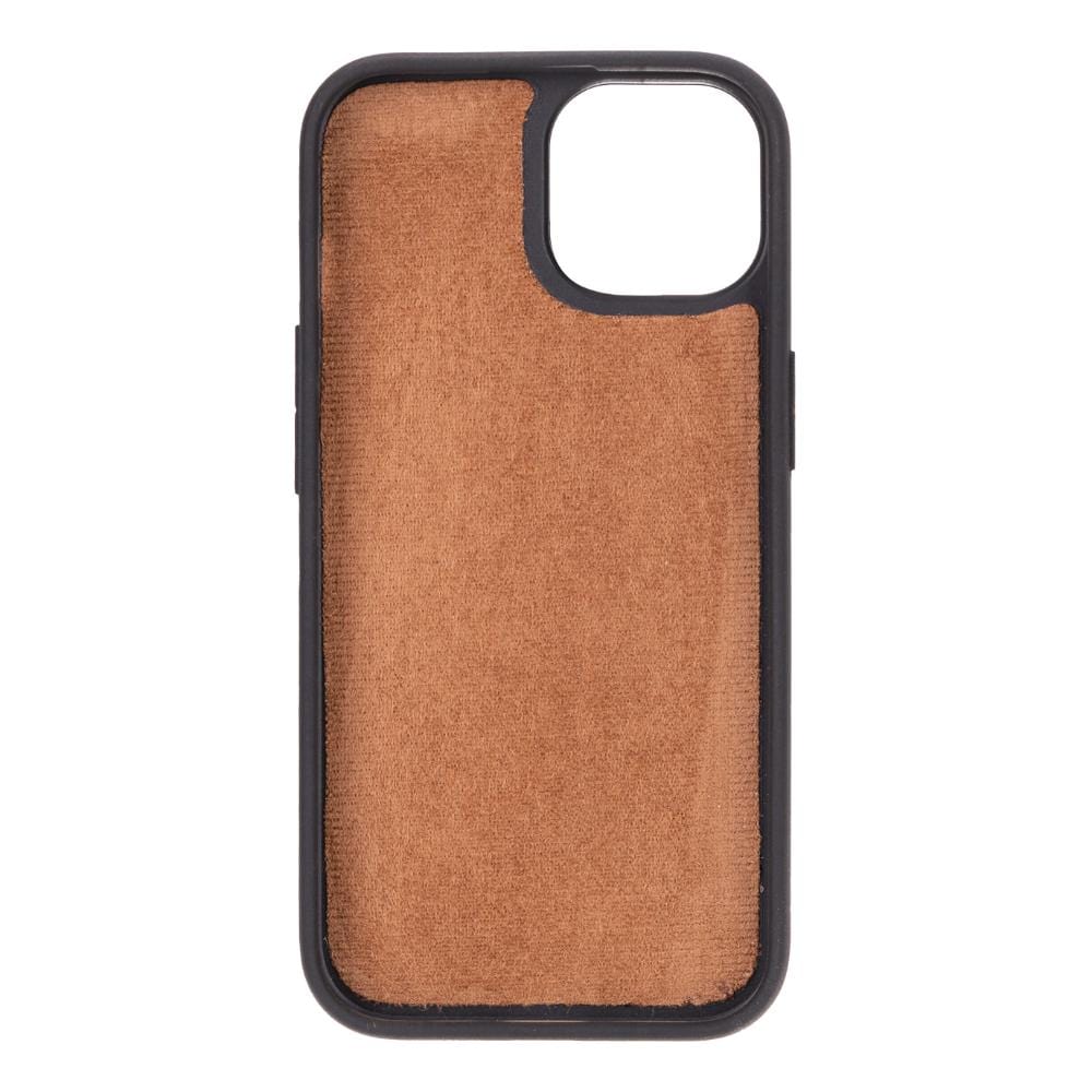 iPhone 15 case in leather with RFID - burnished tan, inside back cover