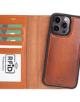 iPhone 15 Pro case in leather with RFID, burnished tan, detachable phone cradle