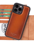 iPhone 15 Pro case in leather with RFID, burnished tan