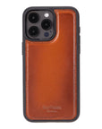 iPhone 15 Pro case in leather with RFID, burnished tan, back 