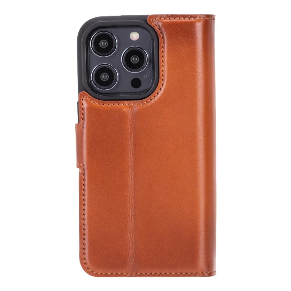 iPhone 15 Pro Max case inleather with RFID protection, burnished tan, back