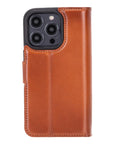 iPhone 15 Pro Max case in leather with RFID protection, burnished tan, back