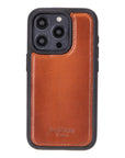 iPhone 15 Pro Max case in leather with RFID protection, burnished tan, back cover