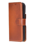 iPhone 15 Pro Max case in leather with RFID protection, burnished tan, side view