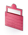 Compact leather mirror, cerise pink croc, side