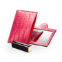 Compact leather mirror, cerise pink croc