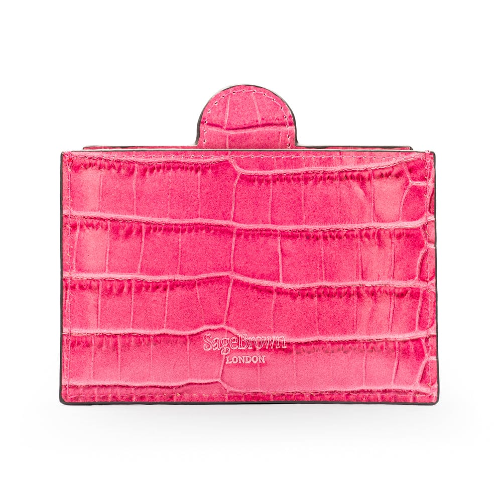 Compact leather mirror, cerise pink croc, back