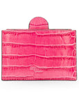 Compact leather mirror, cerise pink croc, back