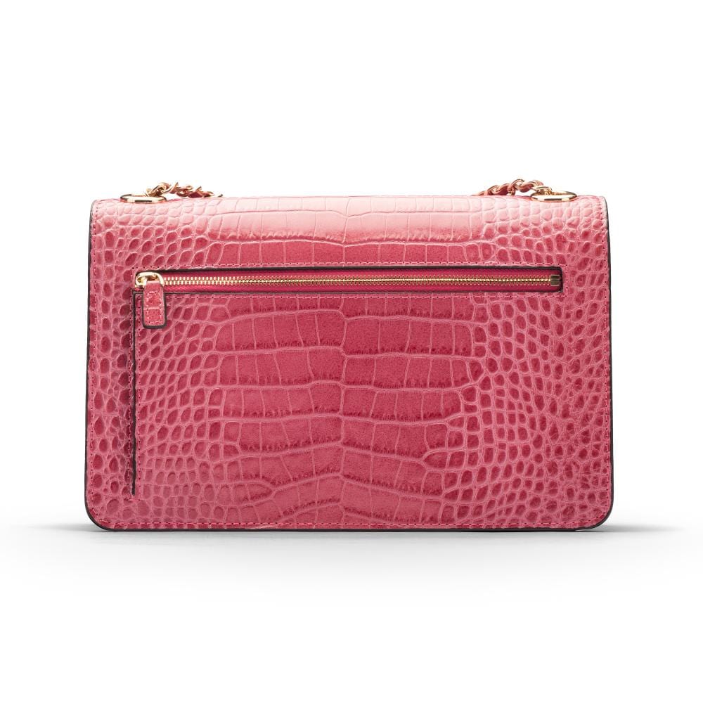 Leather chain bag, cerise pink croc, back