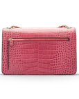 Leather chain bag, cerise pink croc, back