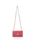 Leather chain bag, cerise pink croc, with strap