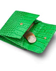 Leather purse with equestrain clasp, emerald croc, coin purse