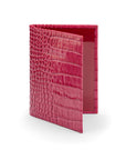 Luxury leather passport cover, cerise pink croc, front