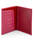 Luxury leather passport cover, cerise pink croc, inside